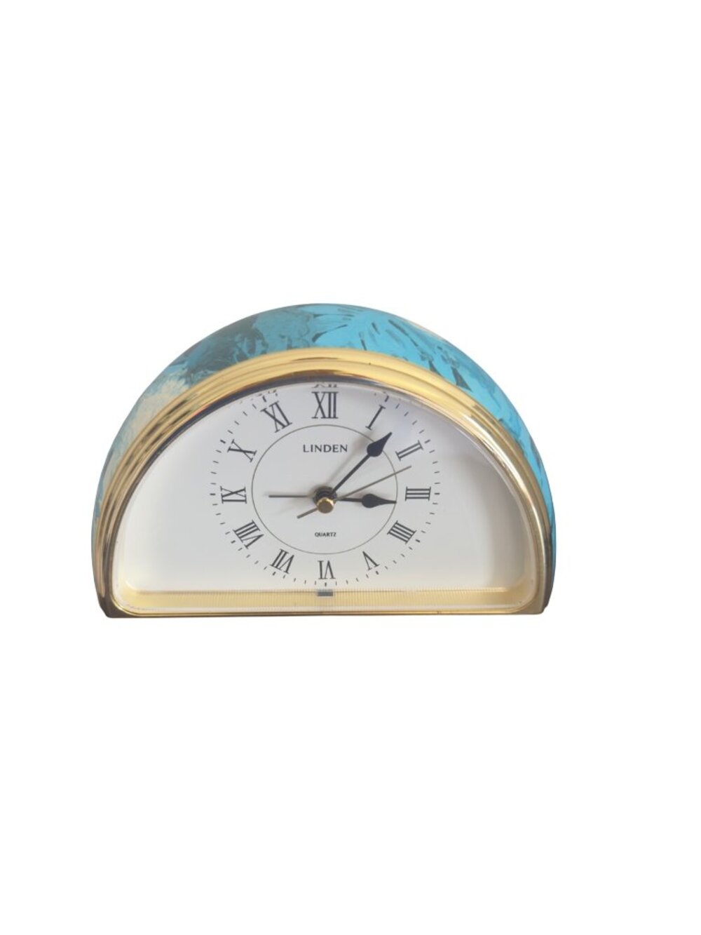 Linden Clock Half Circle w/ Gold Trim & Blue / Aqua Retro Design